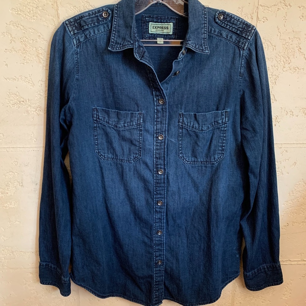 Express Boyfriend Dark Wash Denim Shirt Size Small